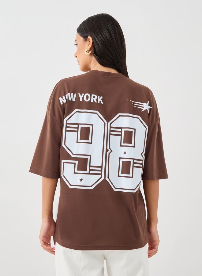 Styli Slogan Print Round Neck Oversized T-Shirt - Image 5